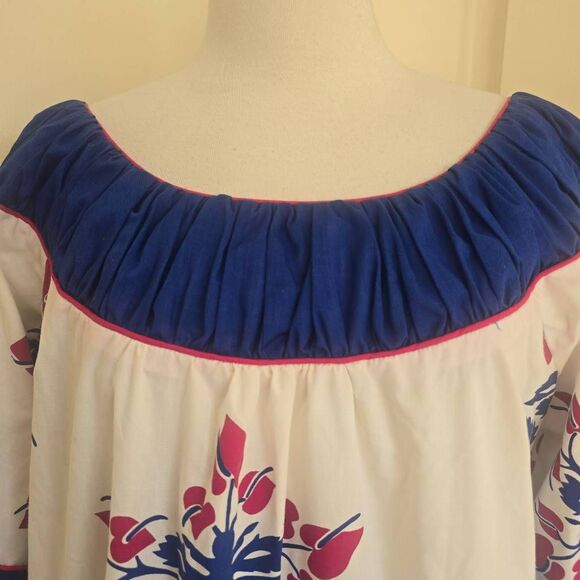 Mamo Howell for Liberty House Vtg. MuuMuu, Wht/Blue/Pink Floral, 3/4 Slv. EUC, L - Picture 5 of 16